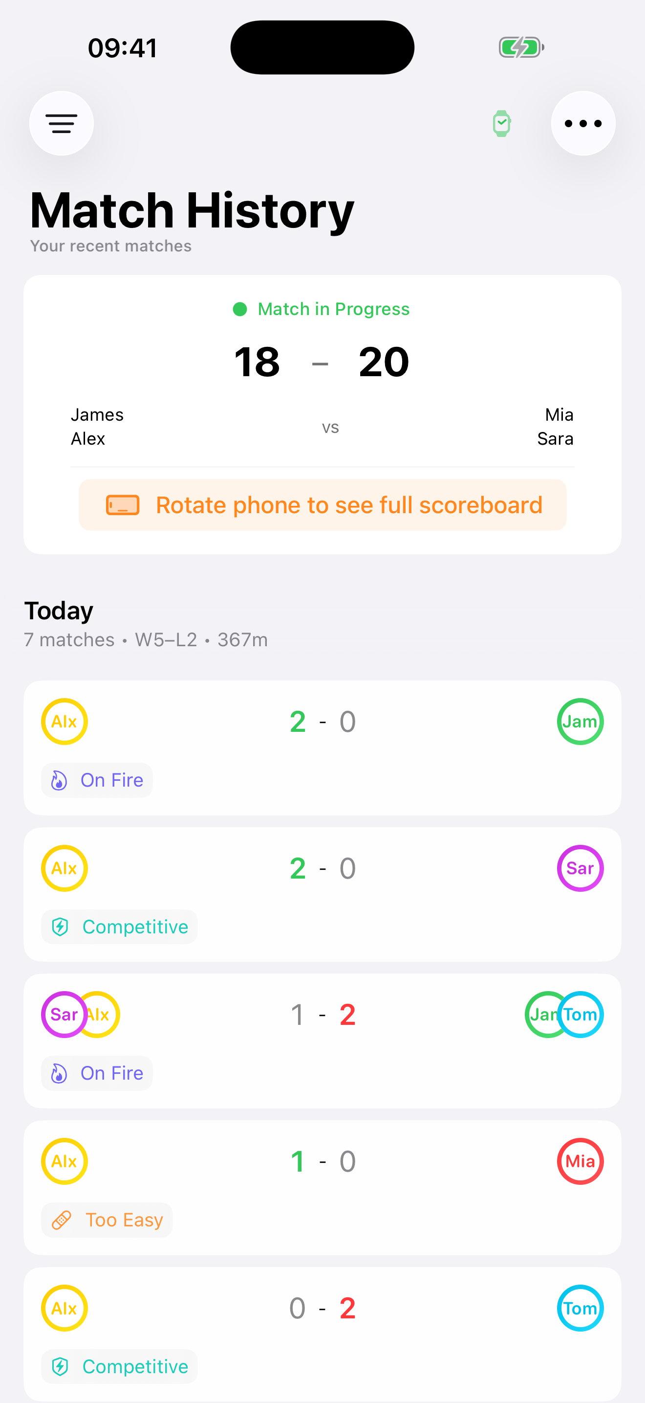 Live Doubles Match 18-20