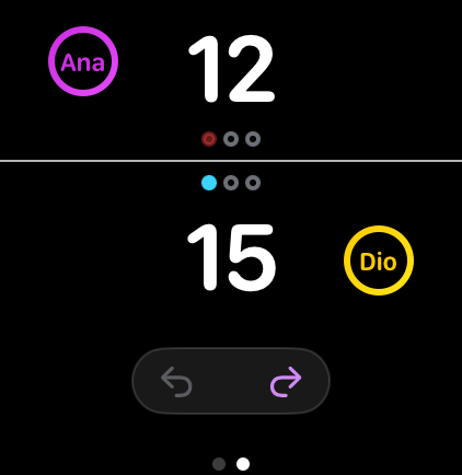 Apple Watch showing live scoring with player chips